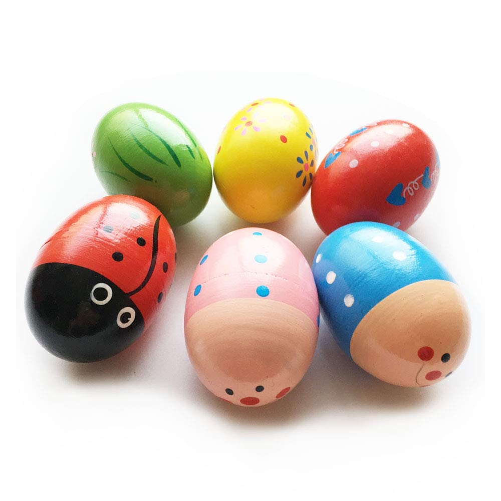 JoFAN 6 Pack Wooden Shake Eggs – Colorful Easter Egg Shakers for Kids