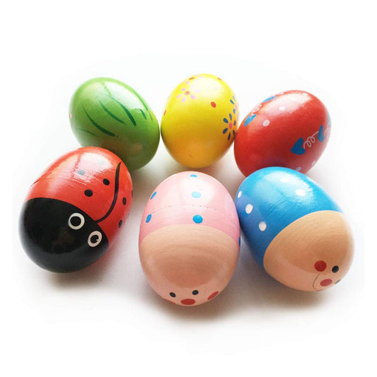 JoFAN 6 Pack Wooden Shake Eggs – Colorful Easter Egg Shakers for Kids