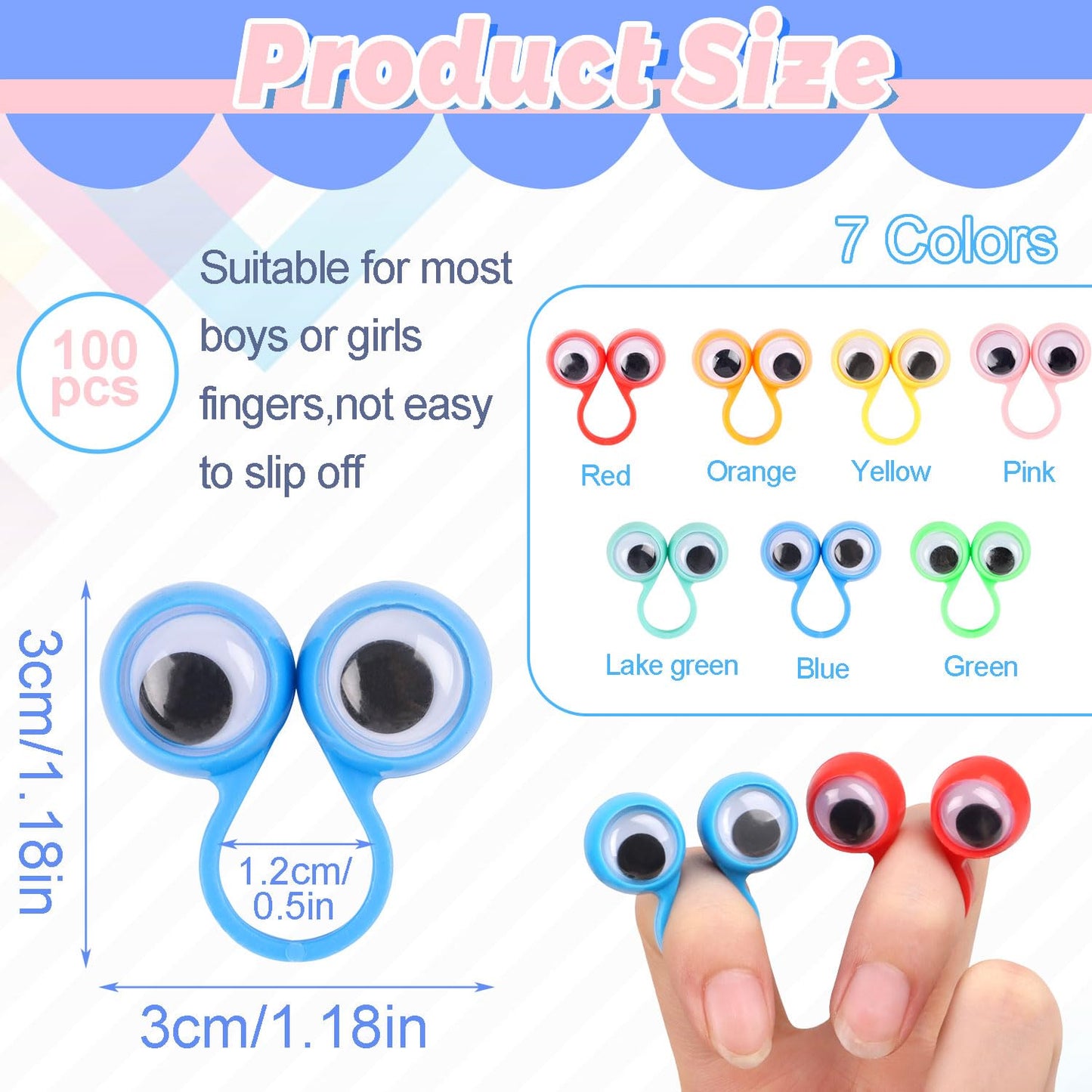 JOFONY 100 Pcs Eye Finger Puppets – 7 Colors for Classrooms & Parties