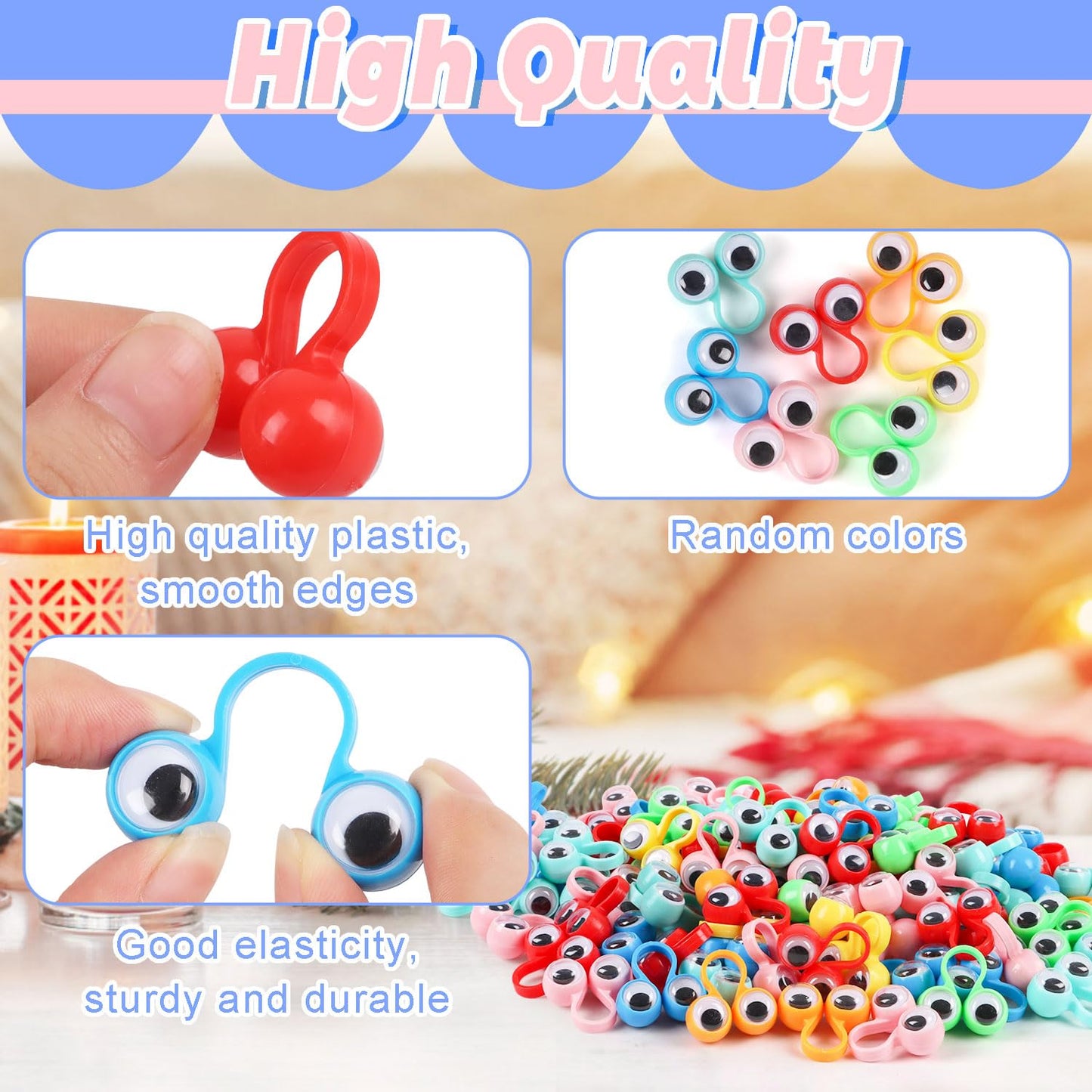 JOFONY 100 Pcs Eye Finger Puppets – 7 Colors for Classrooms & Parties