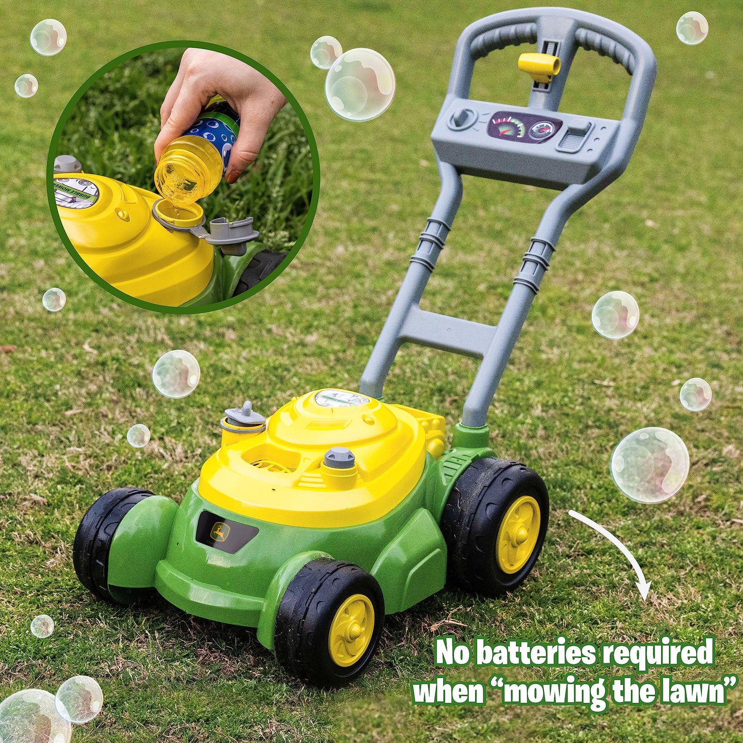 John Deere Bubble Lawn Mower for Toddlers – Push Along Bubble Toy, No Batteries, 2+, Indoor & Outdoor Play