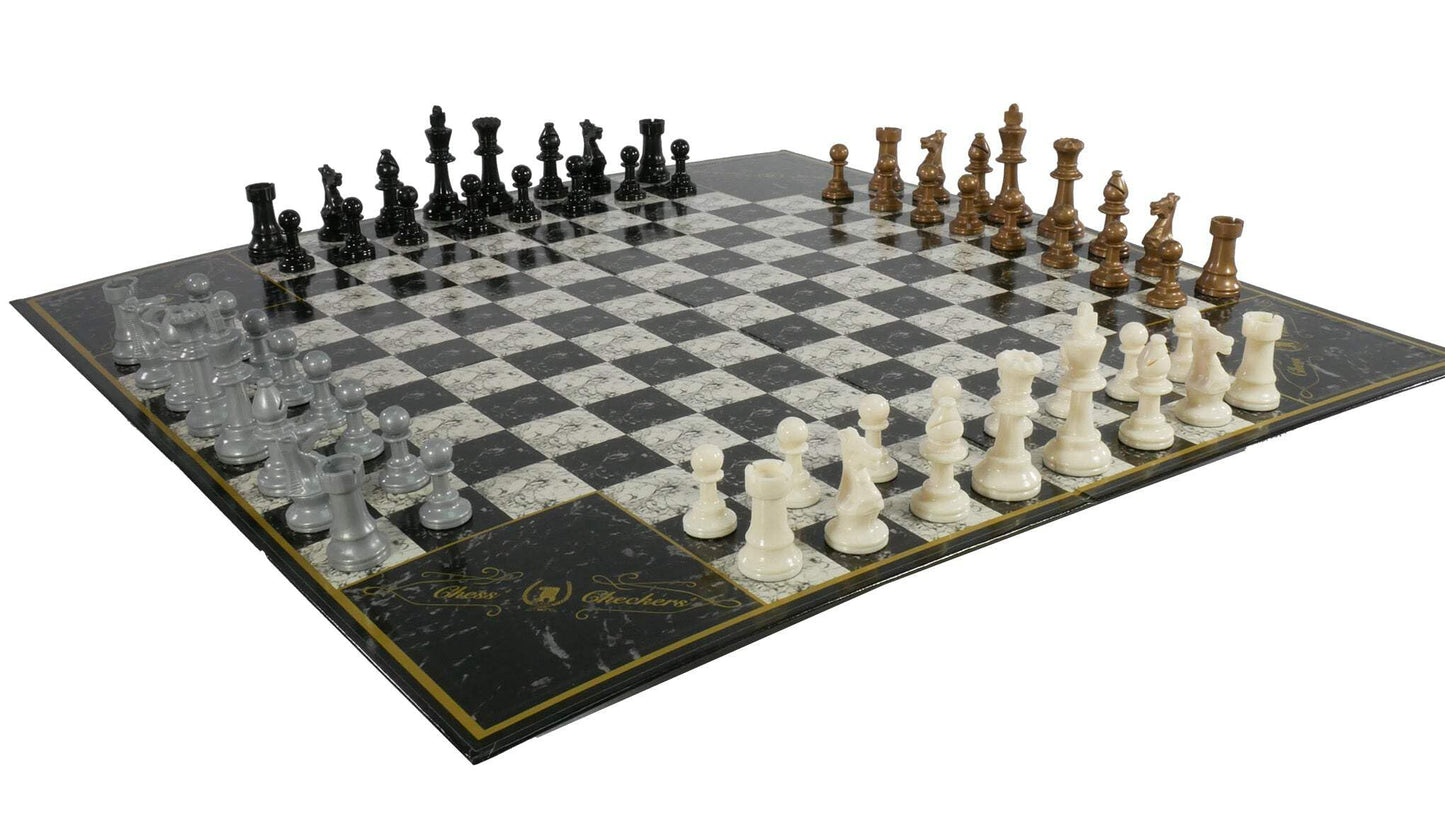 John N. Hansen Chess 4 - Four-Player Chess Set on a 20x20 Board | Gold/Black/Silver/Ivory