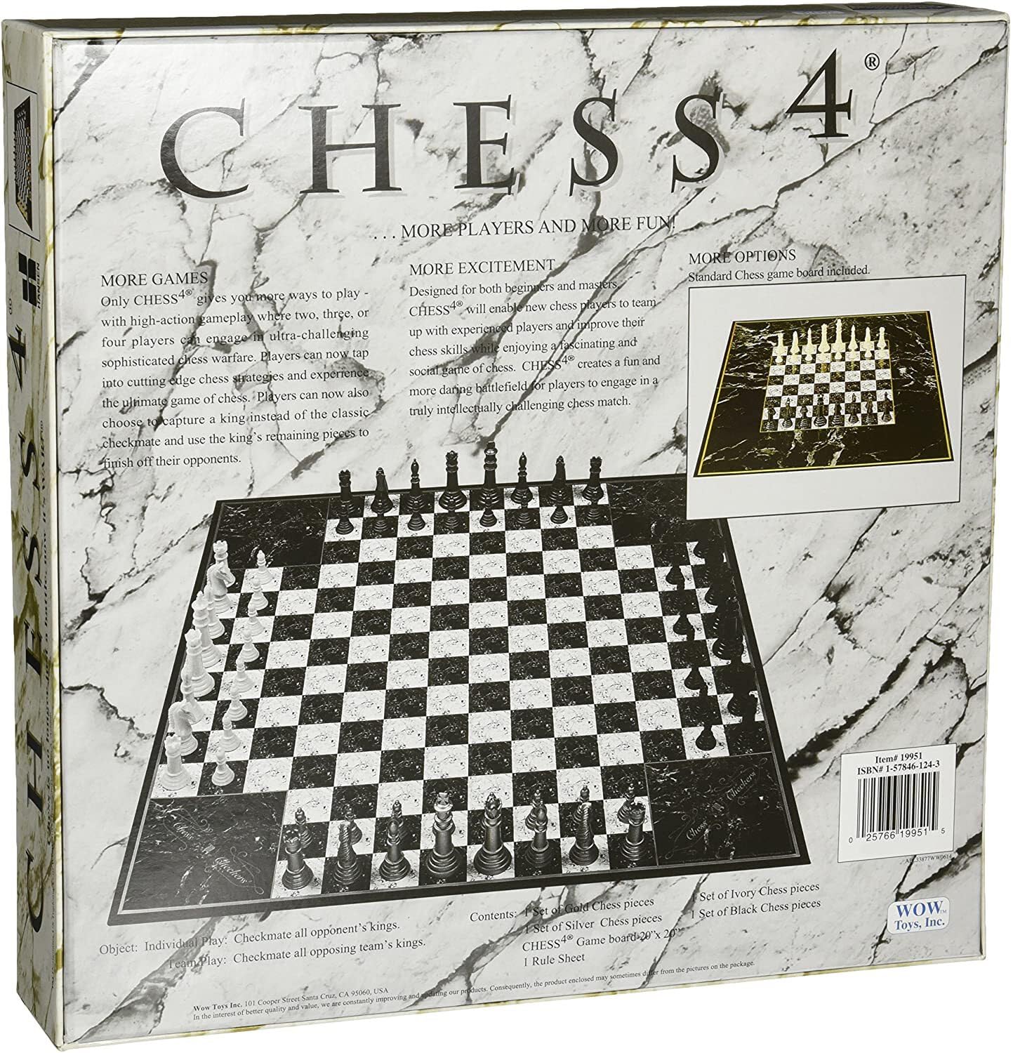 John N. Hansen Chess 4 - Four-Player Chess Set on a 20x20 Board | Gold/Black/Silver/Ivory
