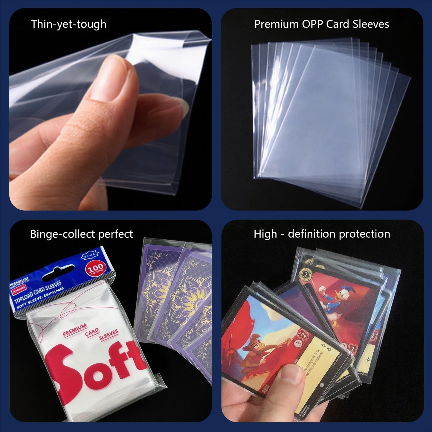 JohnBee 1000ct OPP Penny Card Sleeves – 2.5x3.5 Standard Trading Cards, Premium Toploader Inner