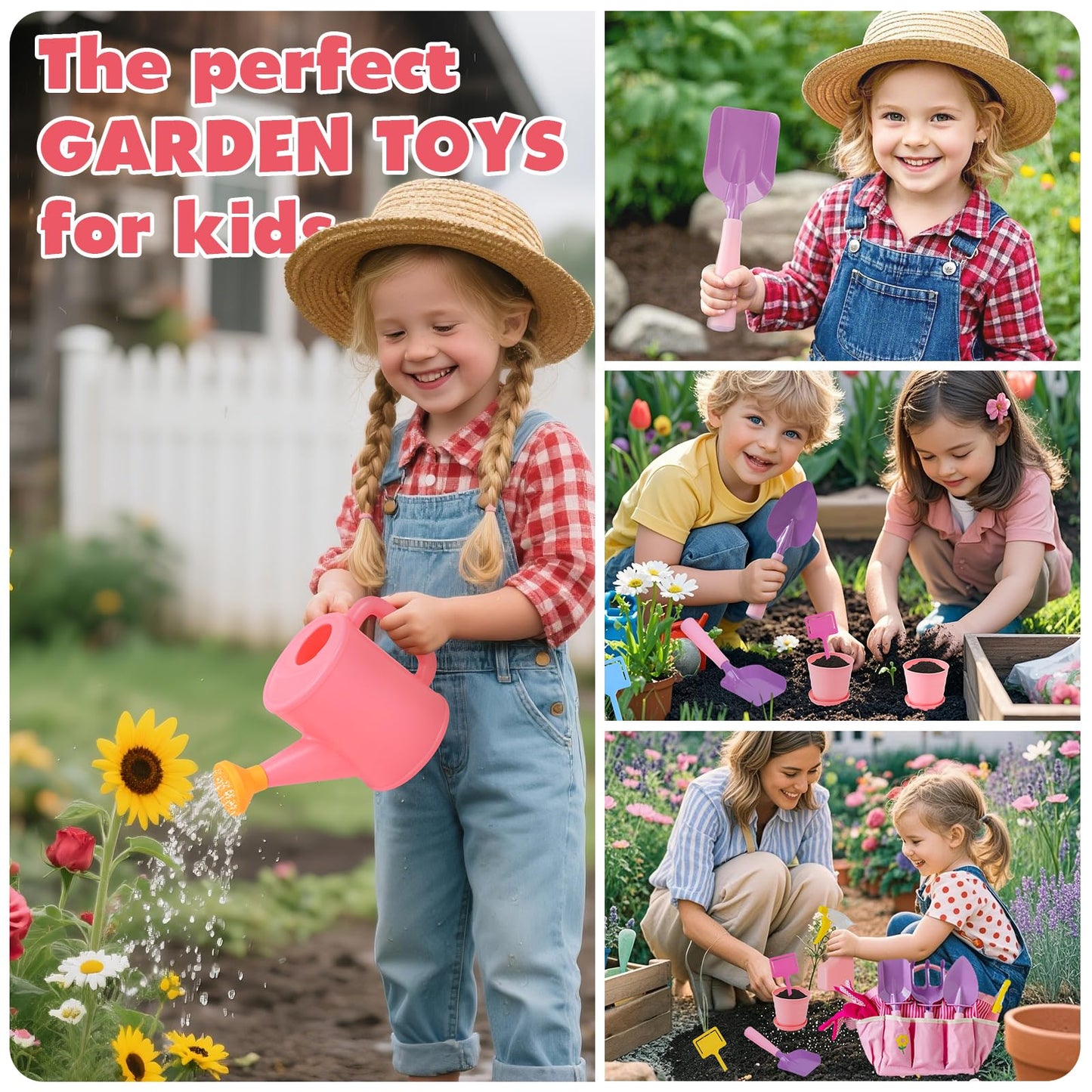 JOI MEW Kids Pink Gardening Tools Set – Safe Outdoor Toy