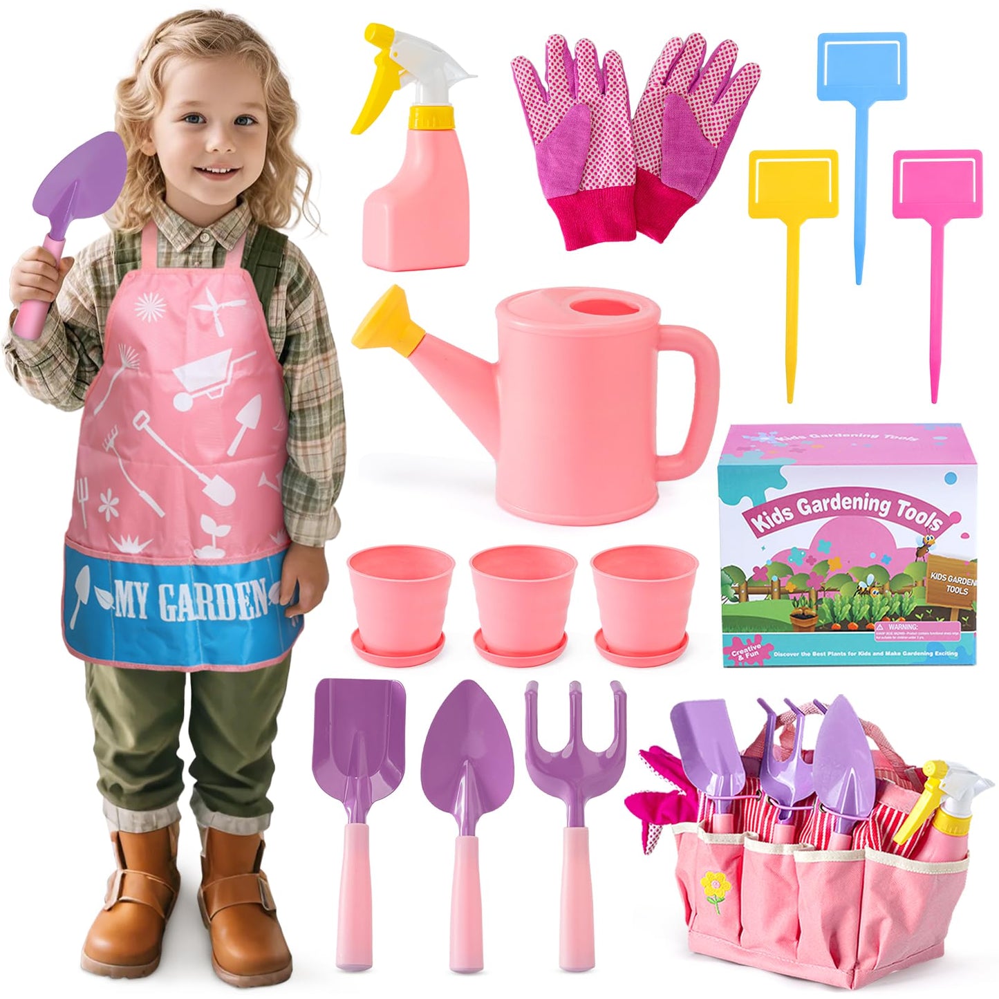 JOI MEW Kids Pink Gardening Tools Set – Safe Outdoor Toy