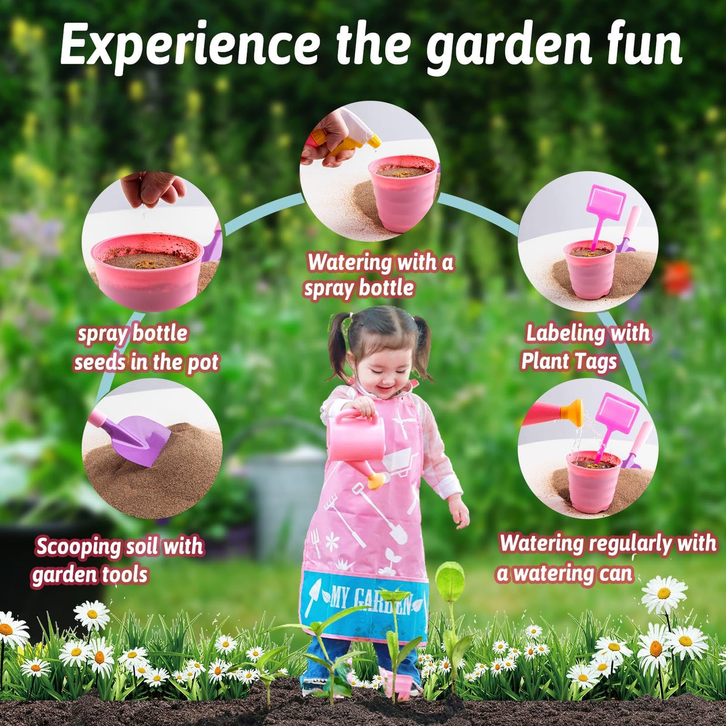 JOI MEW Kids Pink Gardening Tools Set – Safe Outdoor Toy