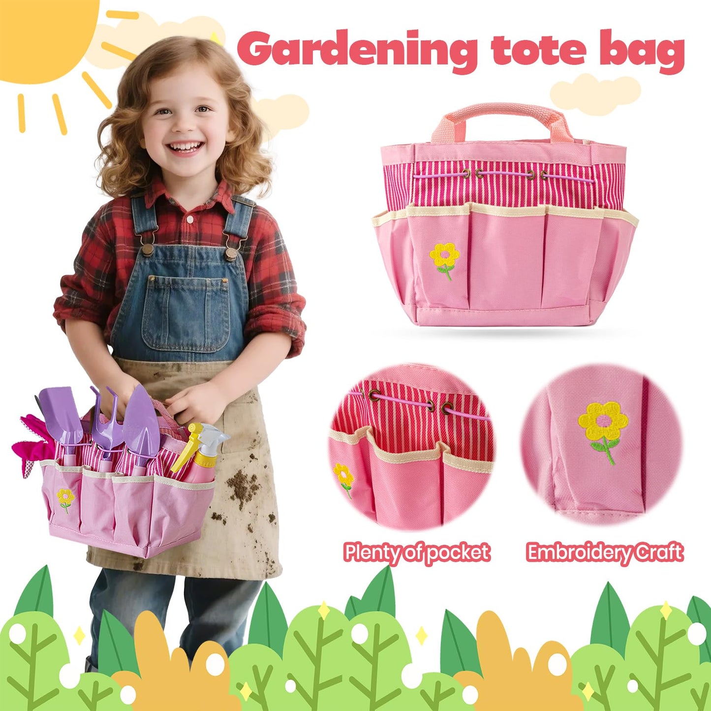 JOI MEW Kids Pink Gardening Tools Set – Safe Outdoor Toy
