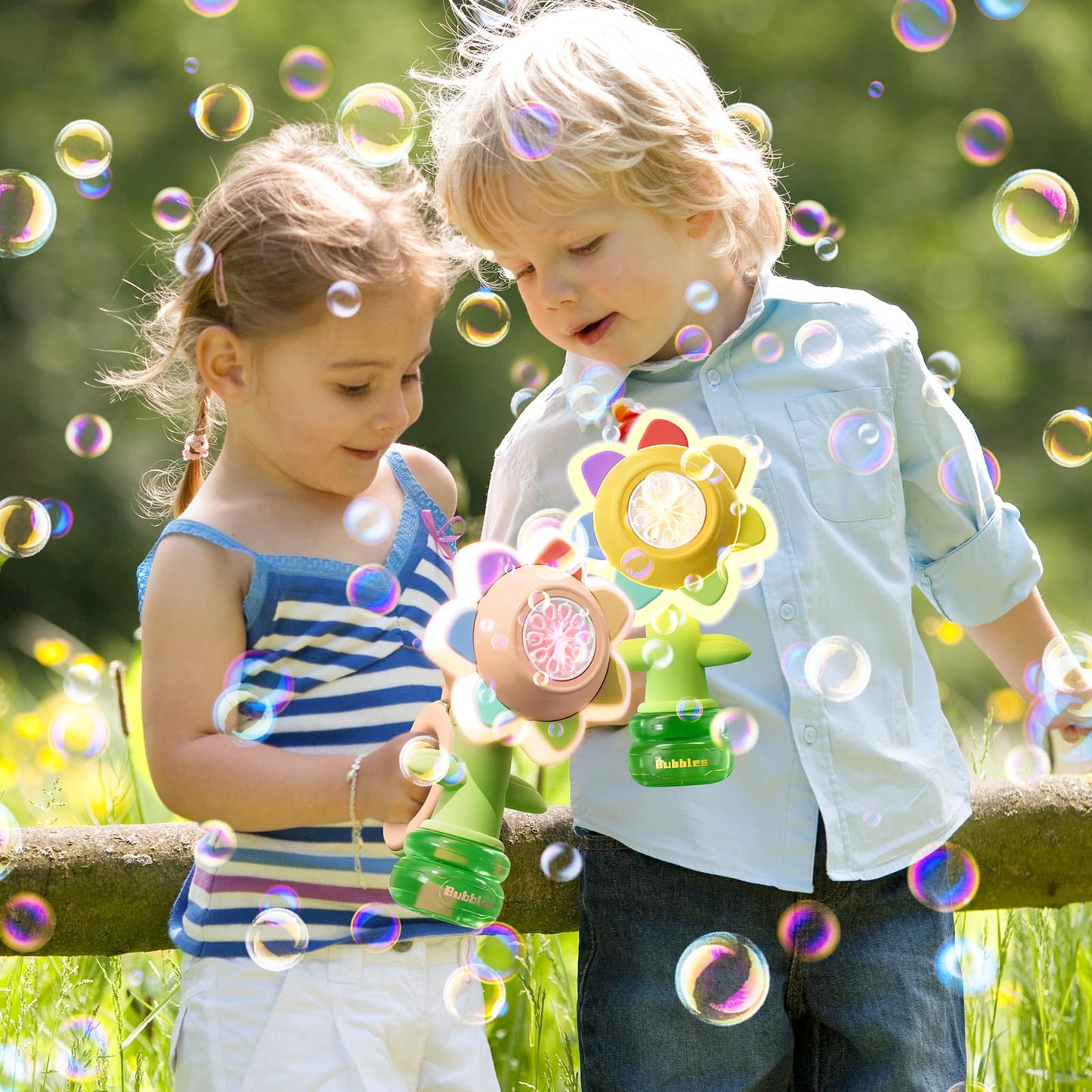 JOI MEW Rechargeable Flower Bubble Gun – Pink, LED Lights, 10 Refills, 2-Pack