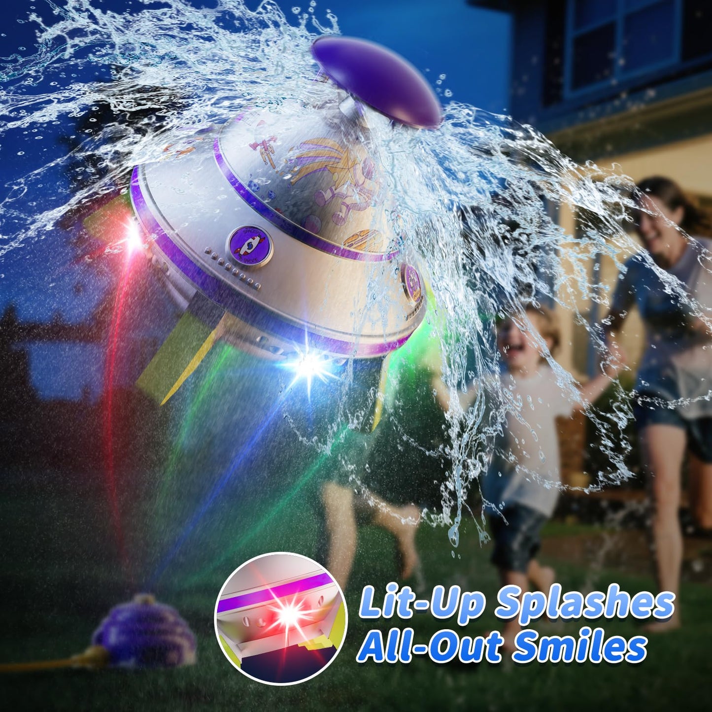 JOI MEW UFO Water Sprinkler for Kids – Lights, Spin & Adjustable Height