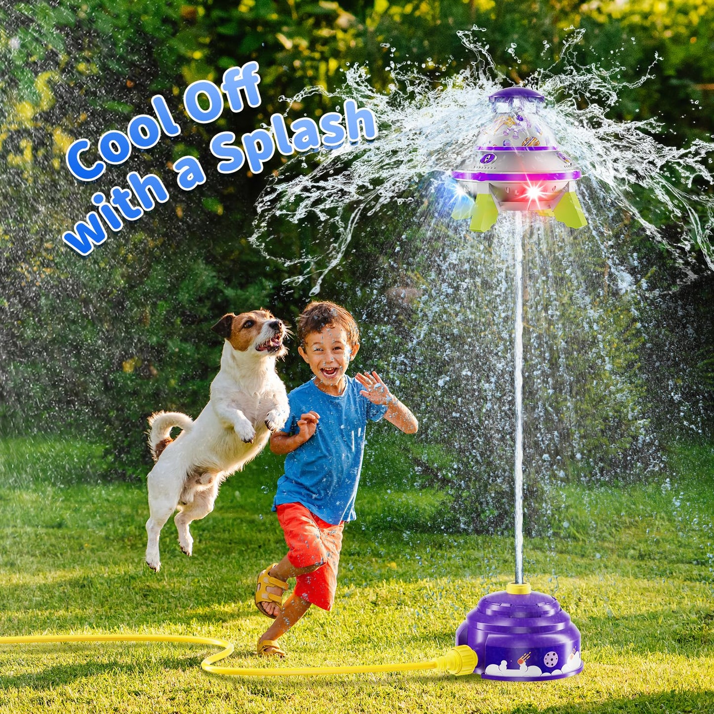 JOI MEW UFO Water Sprinkler for Kids – Lights, Spin & Adjustable Height