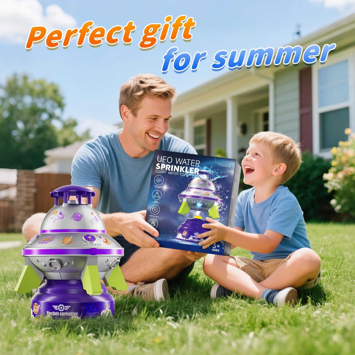 JOI MEW UFO Water Sprinkler for Kids – Lights, Spin & Adjustable Height