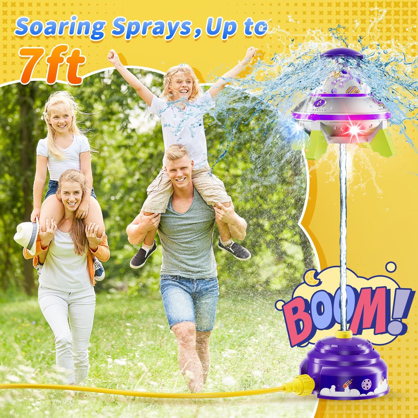 JOI MEW UFO Water Sprinkler for Kids – Lights, Spin & Adjustable Height
