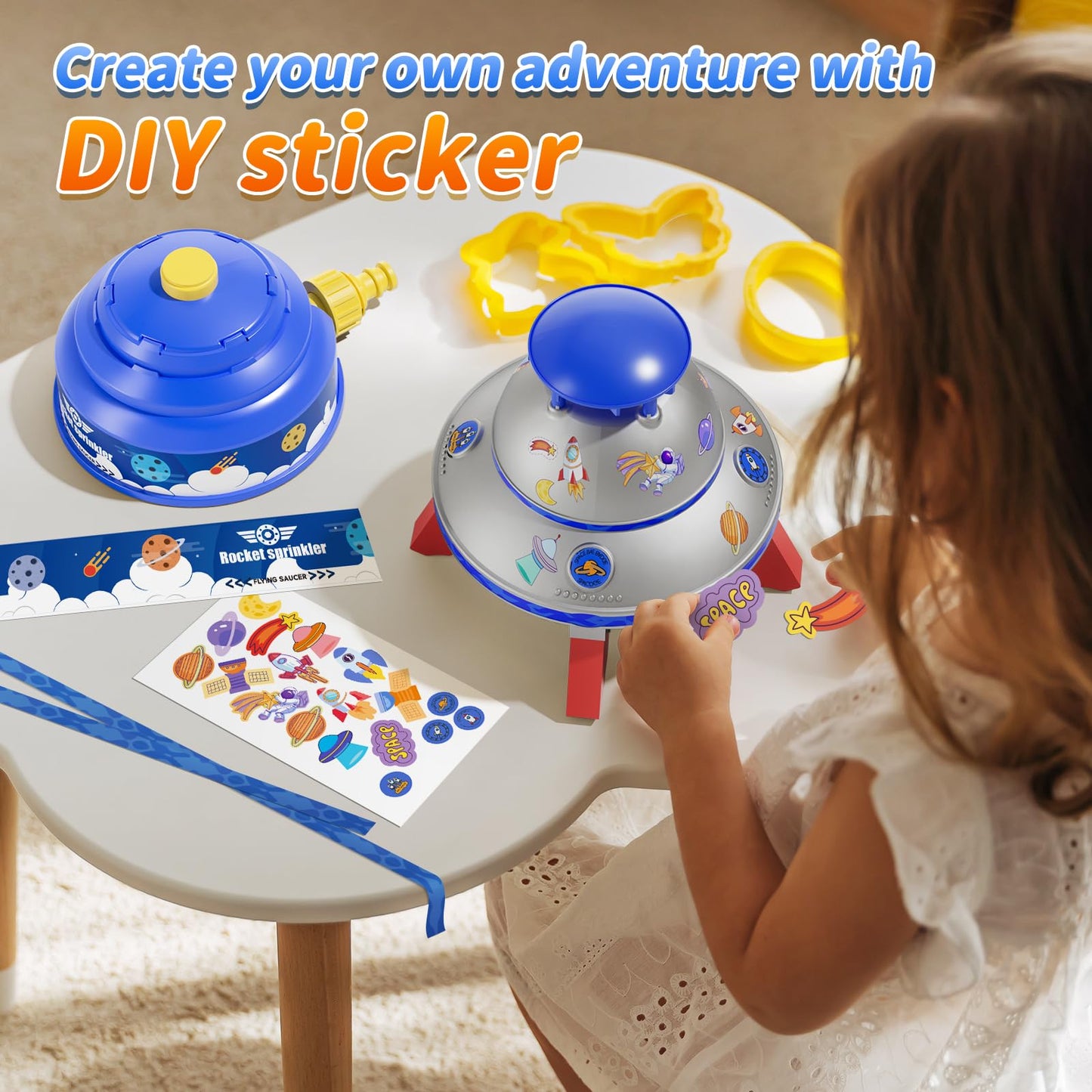 JOI MEW UFO Water Sprinkler for Kids – Lighted Spin, Adjustable Height Water Rocket Toy
