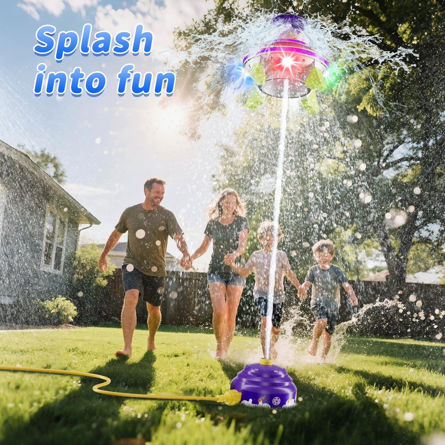 JOI MEW UFO Water Sprinkler for Kids – Lights, Spin & Adjustable Height