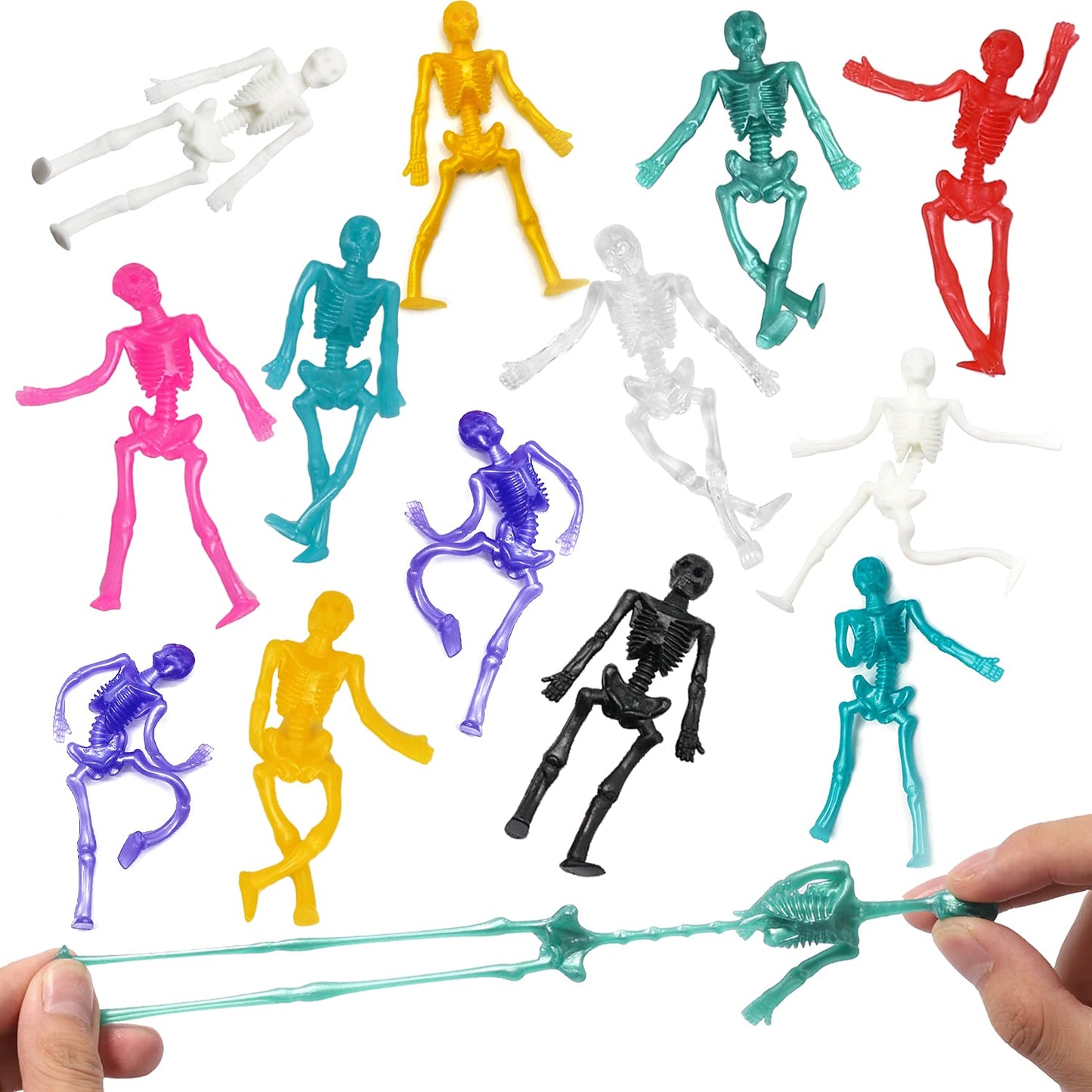 JOICEE 24PCS Halloween Stretchy Skeleton Toys – Colorful Party Favors & Goody Bag Fillers