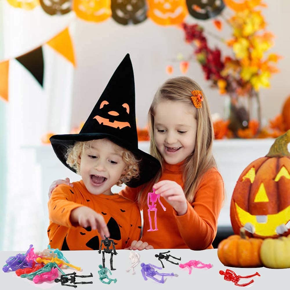 JOICEE 24PCS Halloween Stretchy Skeleton Toys – Colorful Party Favors & Goody Bag Fillers