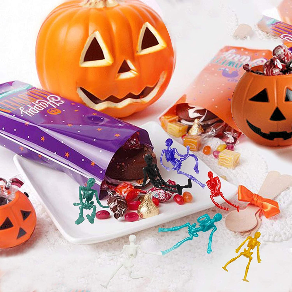 JOICEE 24PCS Halloween Stretchy Skeleton Toys – Colorful Party Favors & Goody Bag Fillers