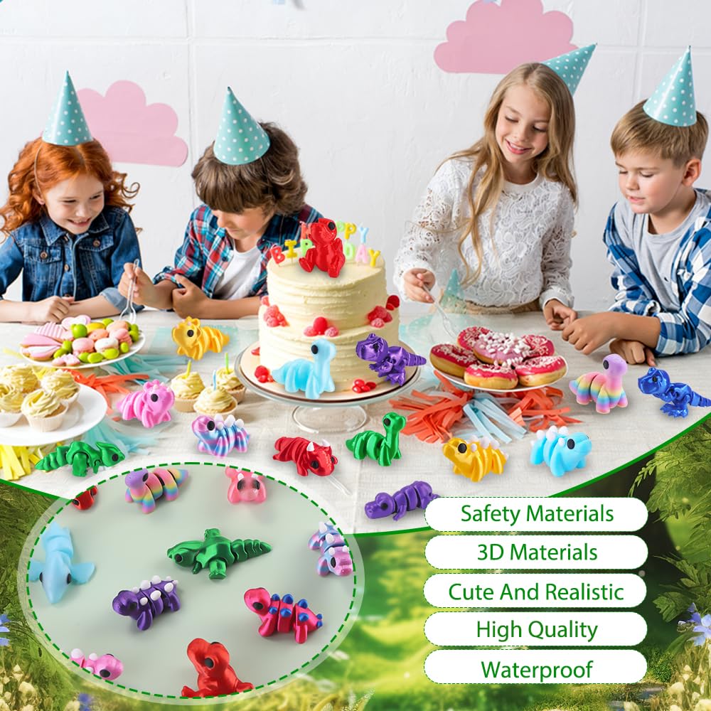 JOICEE 24 Pcs 3D Printed Dinosaur Figures Set – Flexible Mini Dinosaurs for Desk, Party Favors & Gifts