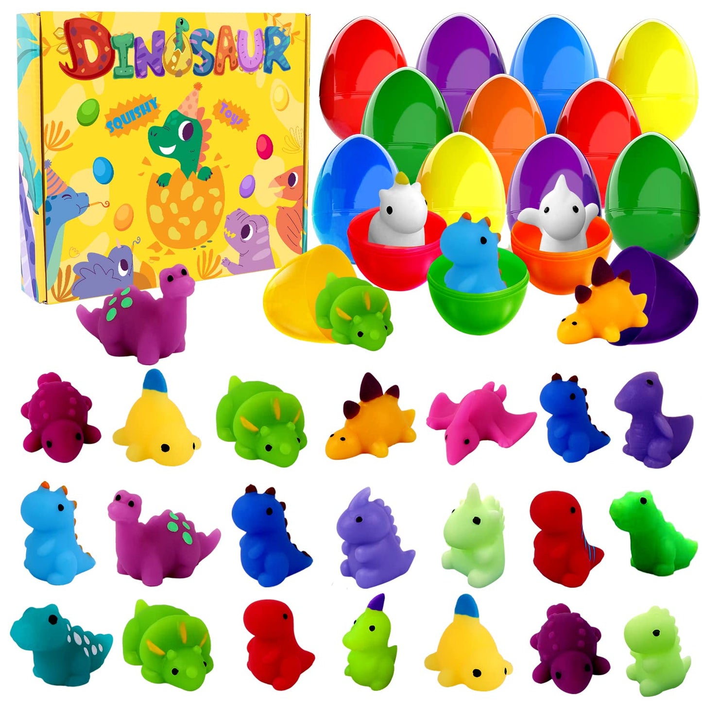 JOICEE 24pcs Dinosaur Squishy Egg Set – Prefilled Easter Eggs for Kids