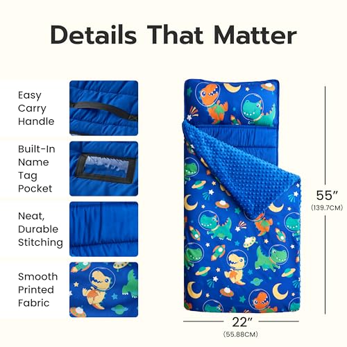 Joiedomi Toddler Sleeping Bag Nap Mat with Removable Pillow & Minky Blanket – 55x22, Dinosaur Design