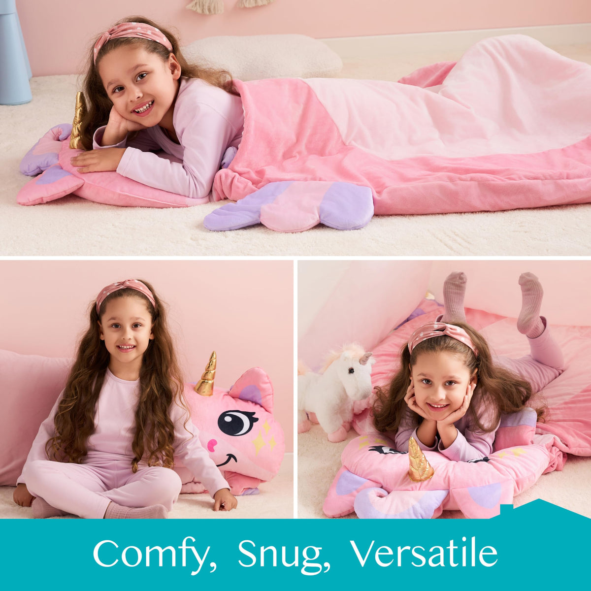 Joiedomi Kids Sleeping Bag Nap Mat – 60 x 39 in, Pillow & Blanket, Unicorn