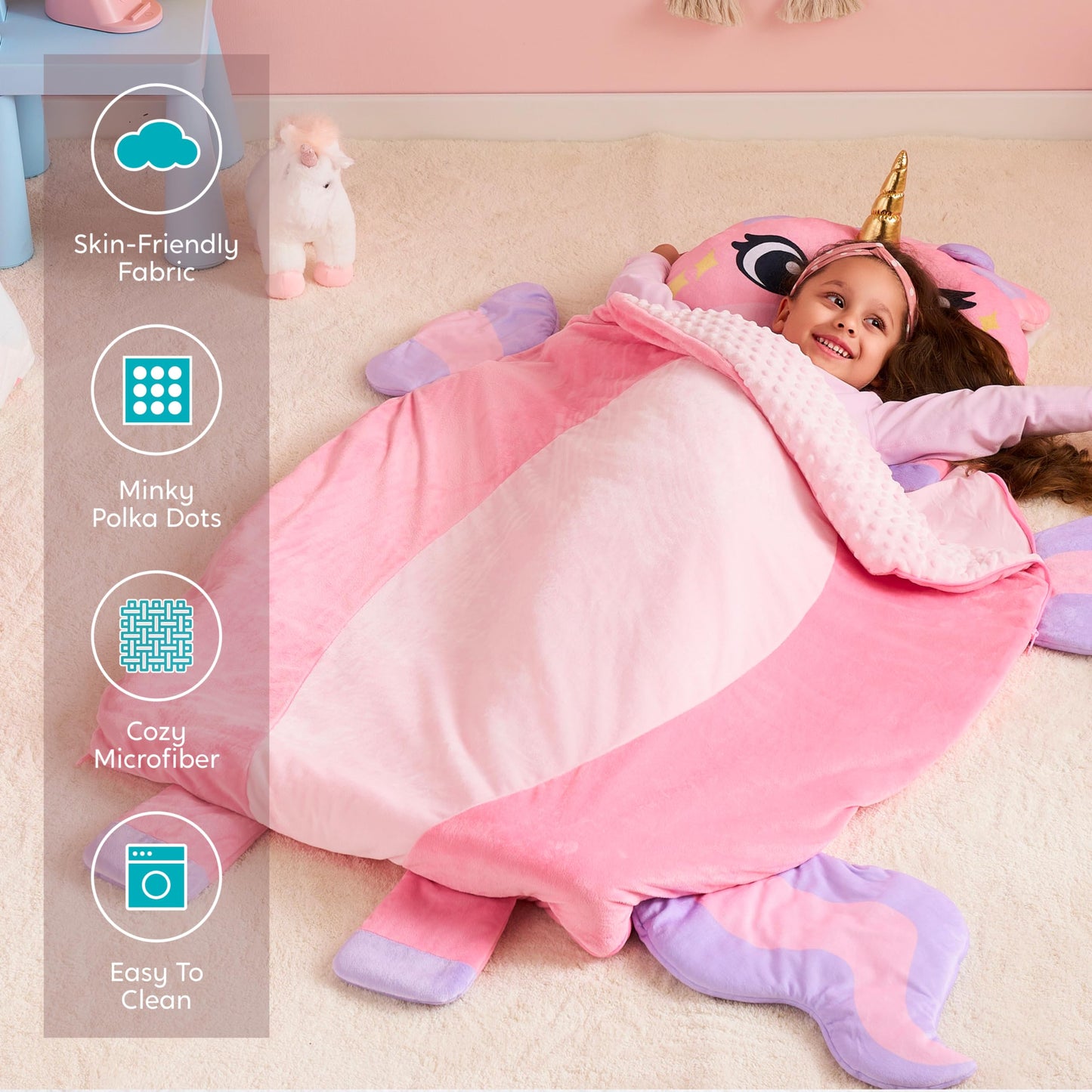 Joiedomi Kids Sleeping Bag Nap Mat – 60 x 39 in, Pillow & Blanket, Unicorn