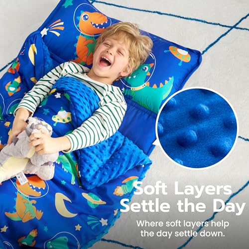 Joiedomi Toddler Sleeping Bag Nap Mat with Removable Pillow & Minky Blanket – 55x22, Dinosaur Design