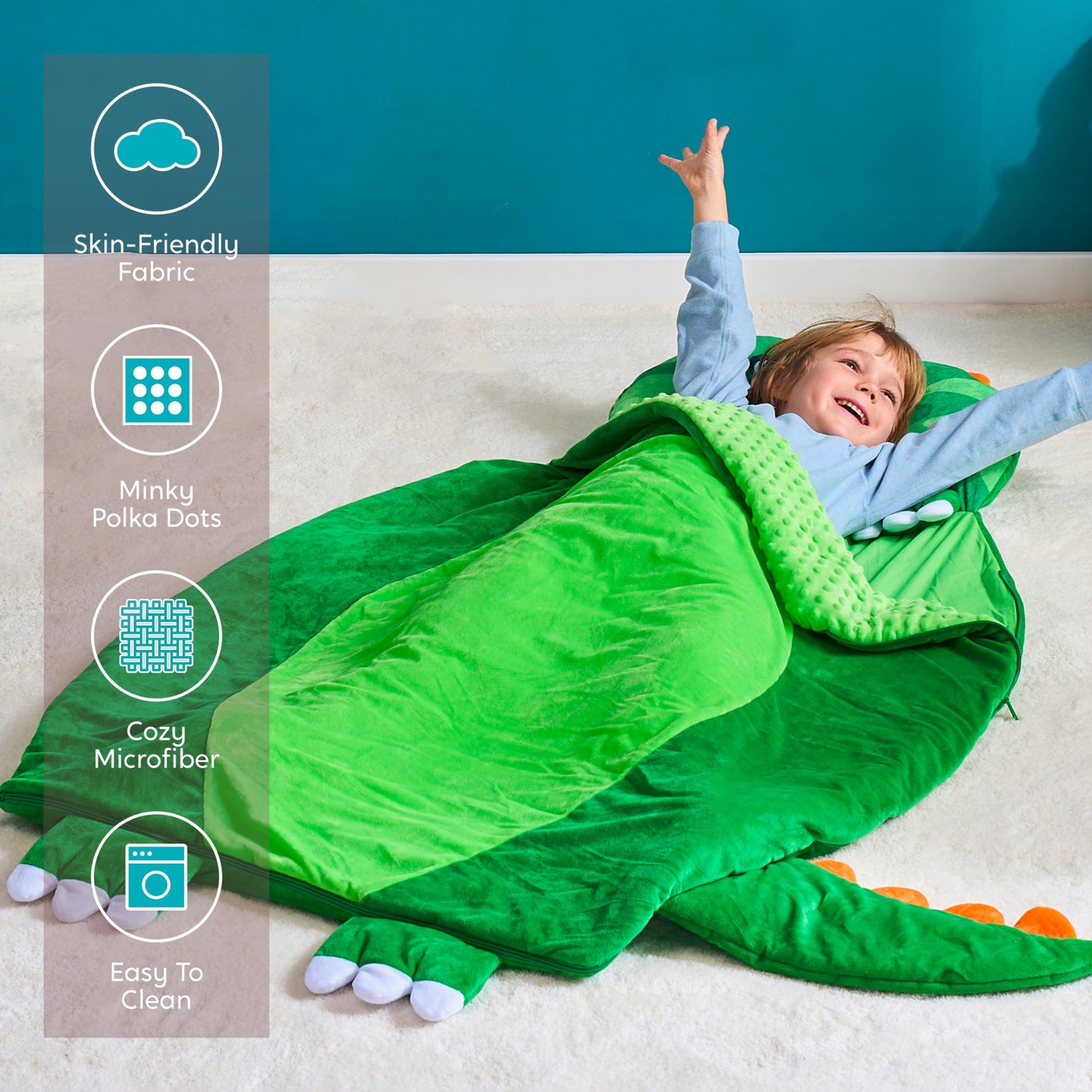 JOIEDOMI Kids Sleeping Bag Nap Mat 60x39 with Pillow & Blanket — Dinosaur Plush for Preschool & Daycare
