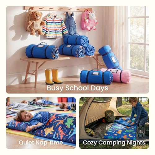 Joiedomi Toddler Sleeping Bag Nap Mat with Removable Pillow & Minky Blanket – 55x22, Dinosaur Design