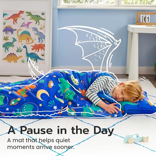 Joiedomi Toddler Sleeping Bag Nap Mat with Removable Pillow & Minky Blanket – 55x22, Dinosaur Design