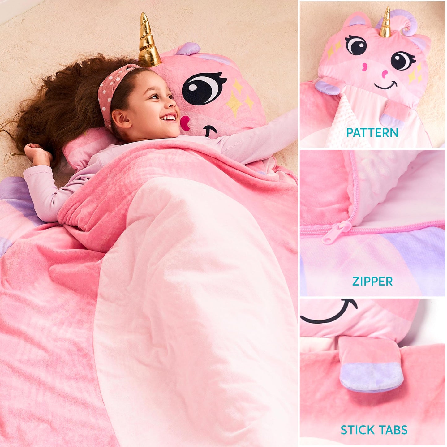 Joiedomi Kids Sleeping Bag Nap Mat – 60 x 39 in, Pillow & Blanket, Unicorn