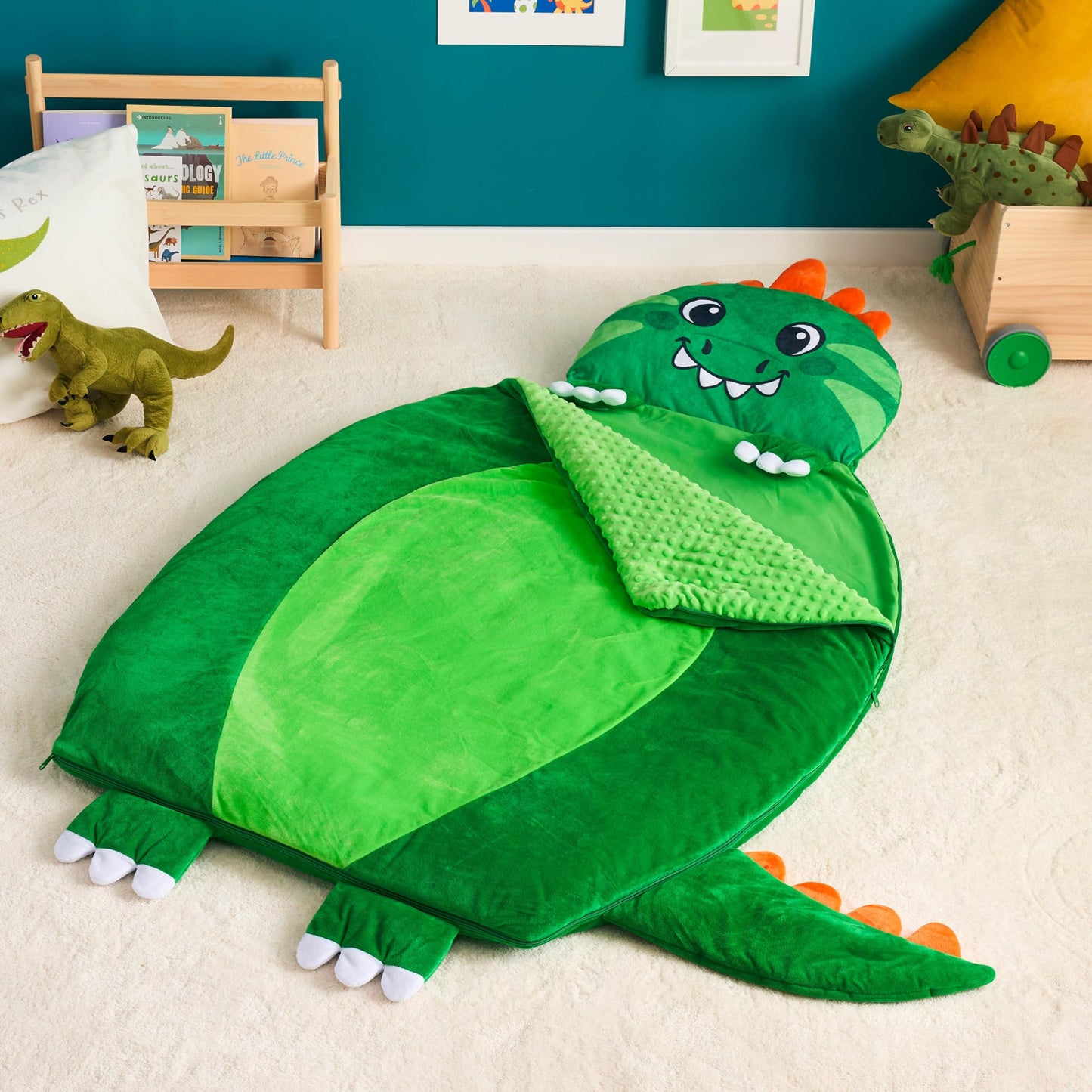 JOIEDOMI Kids Sleeping Bag Nap Mat 60x39 with Pillow & Blanket — Dinosaur Plush for Preschool & Daycare