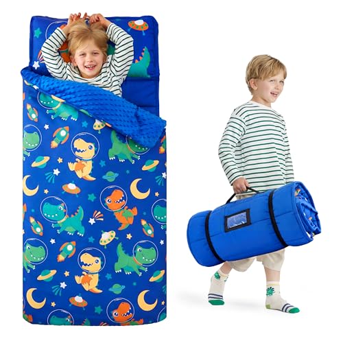 Joiedomi Toddler Sleeping Bag Nap Mat with Removable Pillow & Minky Blanket – 55x22, Dinosaur Design