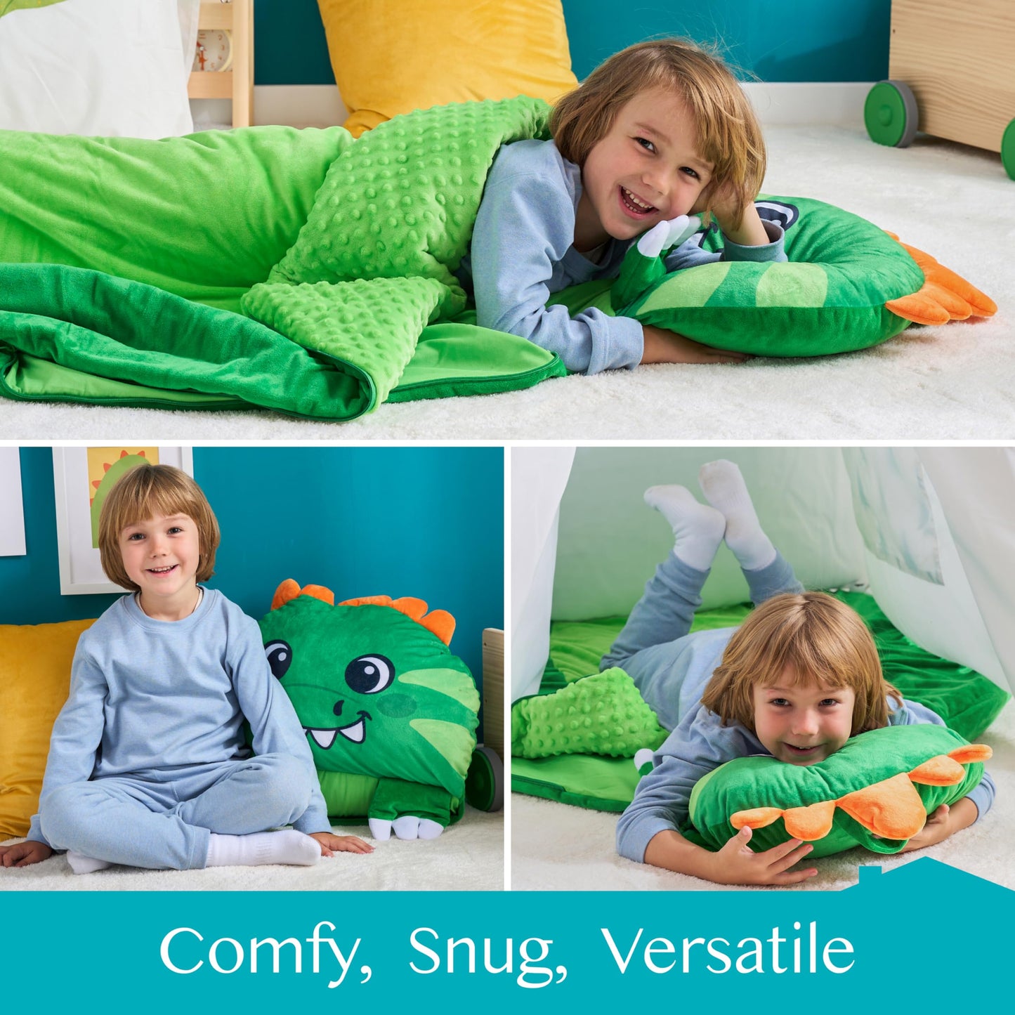 JOIEDOMI Kids Sleeping Bag Nap Mat 60x39 with Pillow & Blanket — Dinosaur Plush for Preschool & Daycare