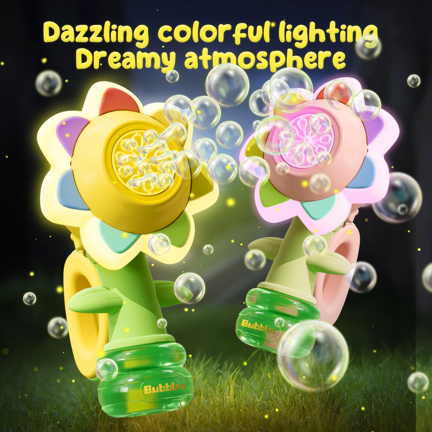JOI MEW 2 Pack Rechargeable Flower Bubble Guns with LED Lights – 10 Refills