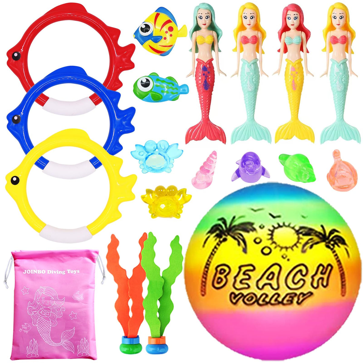 JOINBO 18 Pcs Diving Pool Toys for Kids 3-12 | Mermaid & Treasure Hunt Set with Storage Bag