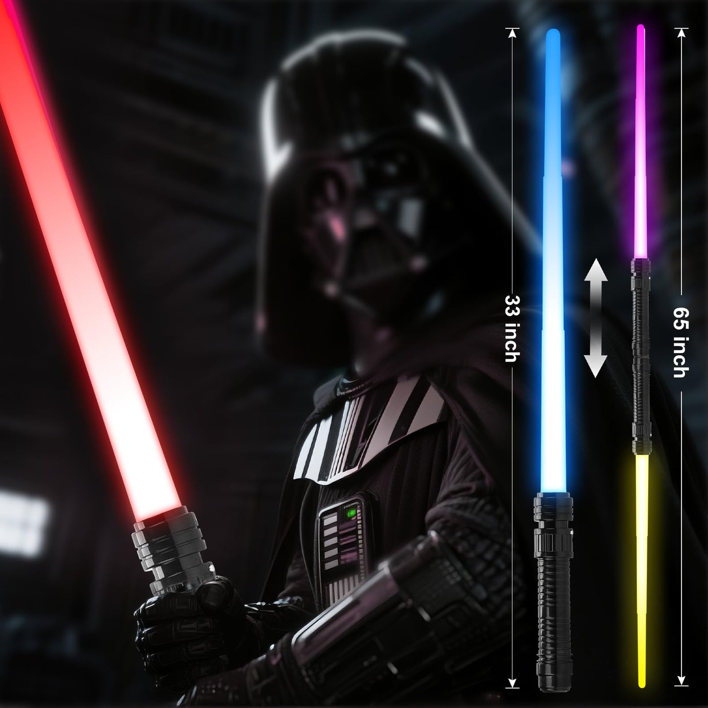 JOINBO Light Up Swords Saber 4-Pack – 7 Colors, FX Sound, Expandable 13–33 in