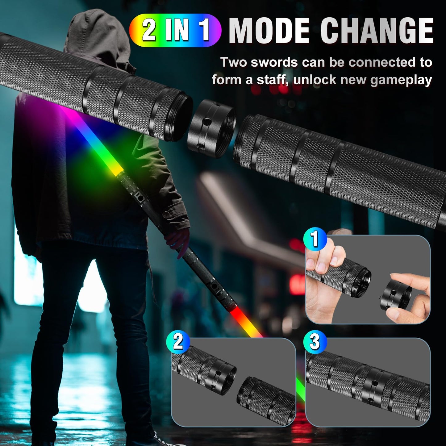 JOINBO Light Up Saber with Metal Hilt — 24.5-Inch LED Sword for Kids and Adults, Galaxy War Cosplay Prop