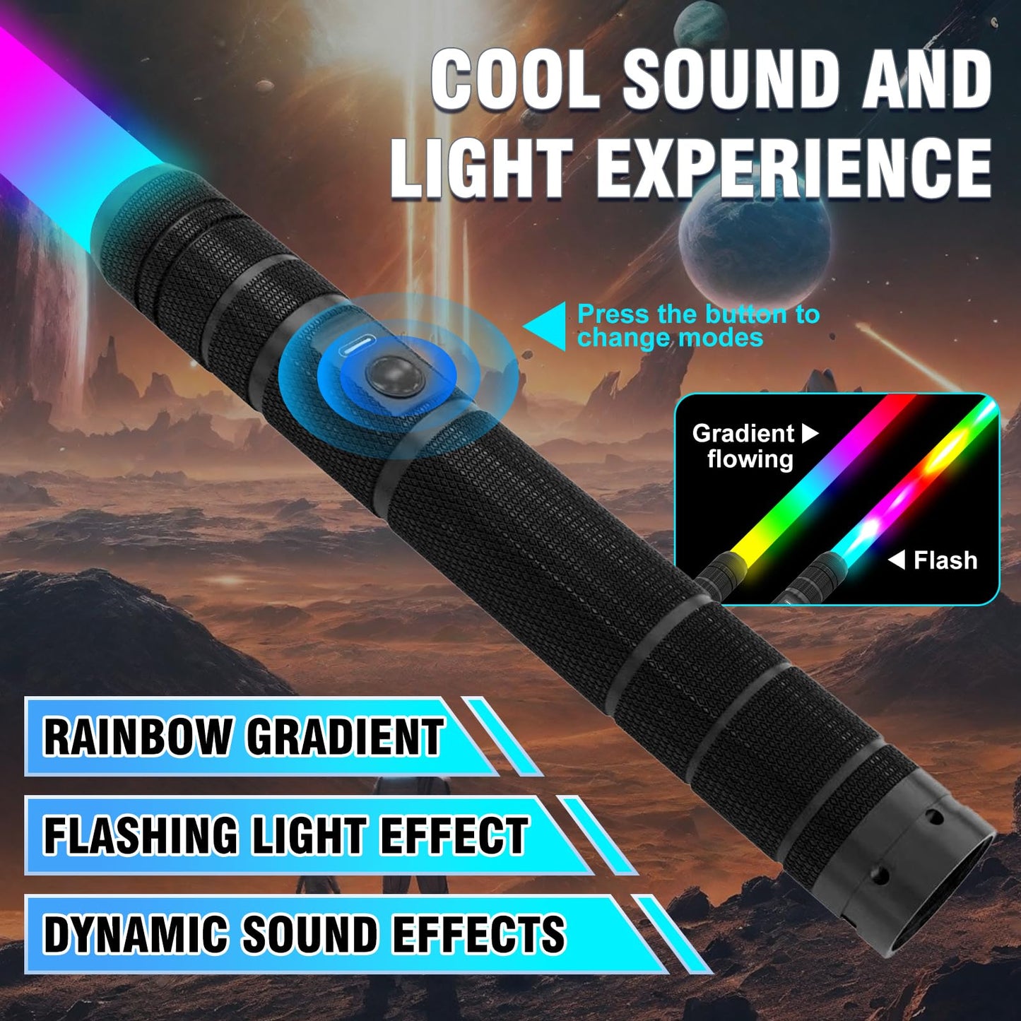 JOINBO Light Up Saber with Metal Hilt — 24.5-Inch LED Sword for Kids and Adults, Galaxy War Cosplay Prop