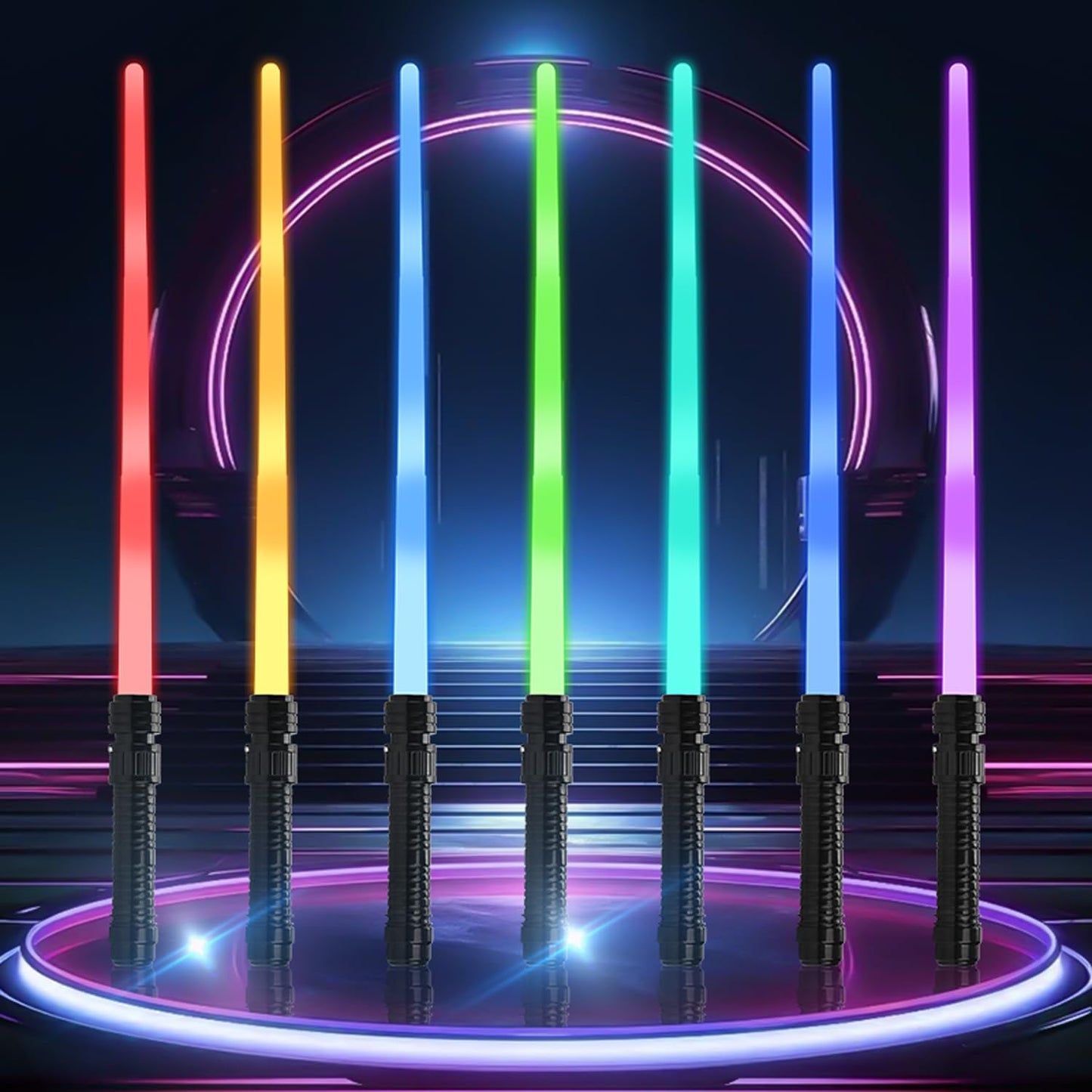 JOINBO Light Up Swords Saber 4-Pack – 7 Colors, FX Sound, Expandable 13–33 in