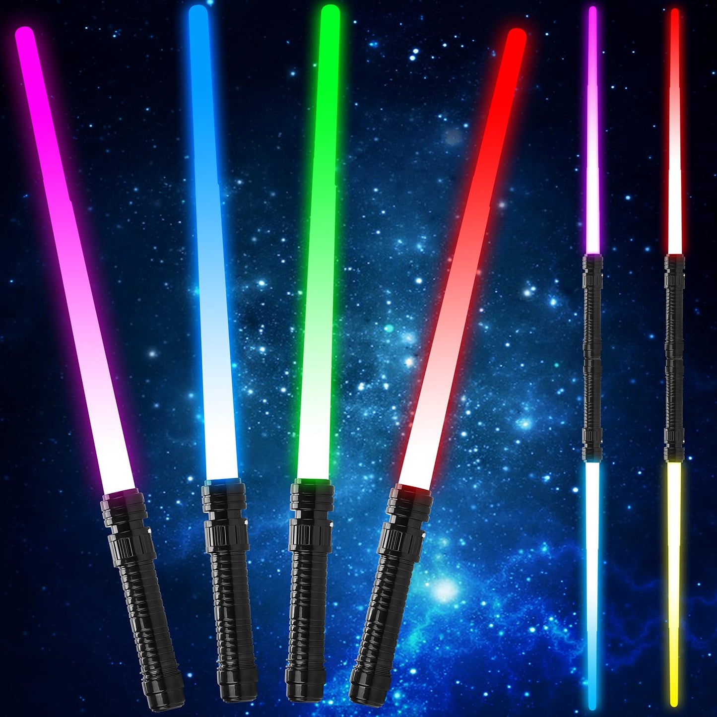 JOINBO Light Up Swords Saber 4-Pack – 7 Colors, FX Sound, Expandable 13–33 in