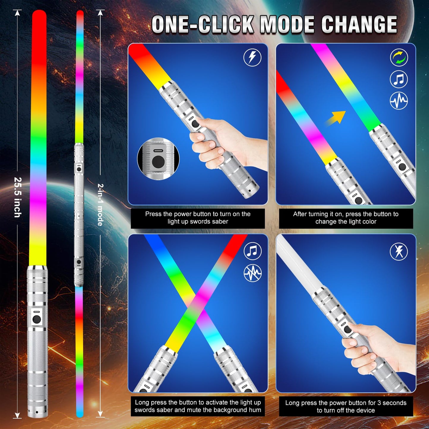 JOINBO Light Up Saber – RGB Colors, Motion-Sensor Dueling Sword for Adults & Kids
