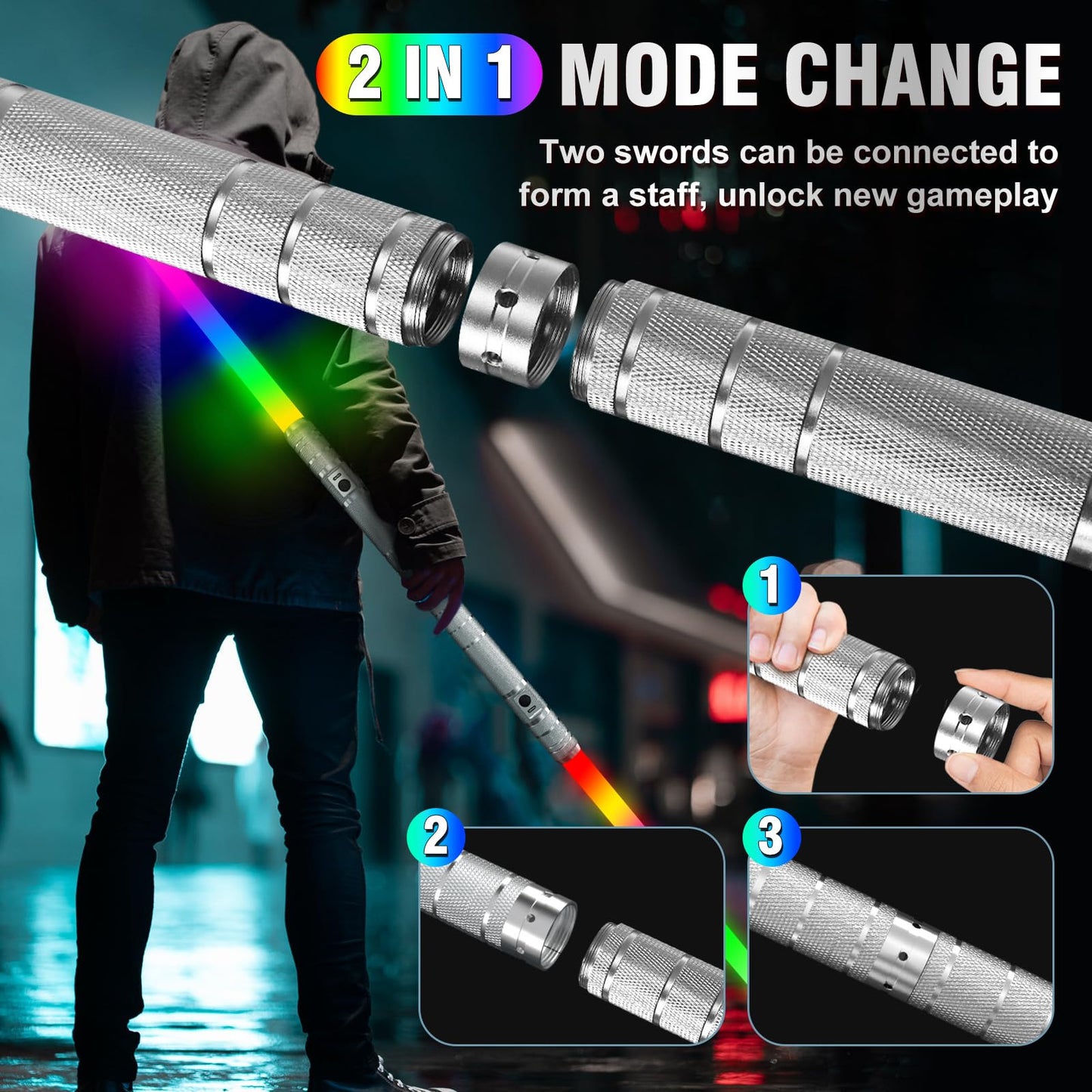 JOINBO Light Up Saber – RGB Colors, Motion-Sensor Dueling Sword for Adults & Kids