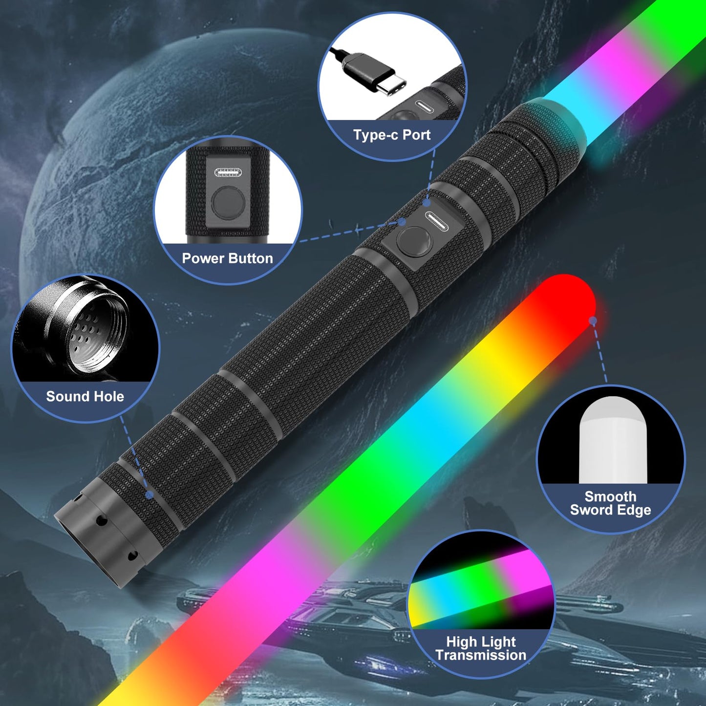 JOINBO Light Up Saber with Metal Hilt — 24.5-Inch LED Sword for Kids and Adults, Galaxy War Cosplay Prop
