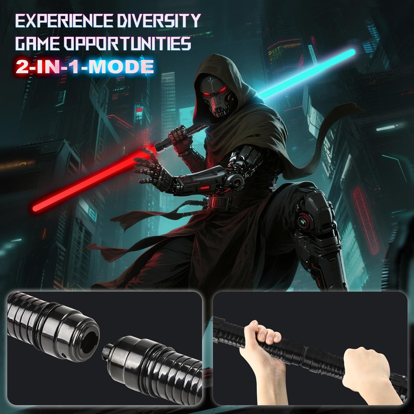 JOINBO Light Up Swords Saber 4-Pack – 7 Colors, FX Sound, Expandable 13–33 in