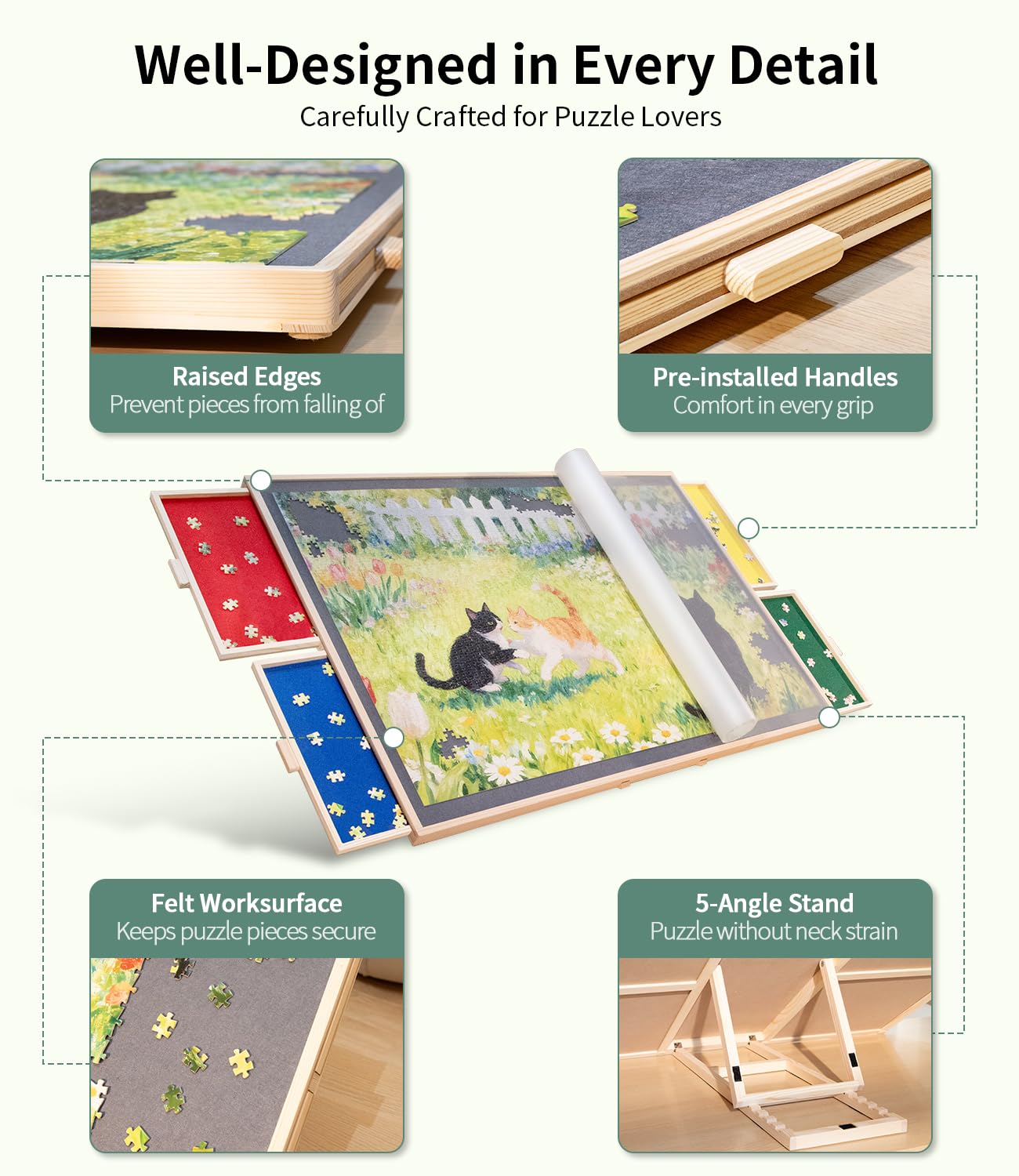 JOIN&JOY 1500-Piece Tilting & Rotating Puzzle Board – Non-Slip, Protective Cover, Colorful Drawers