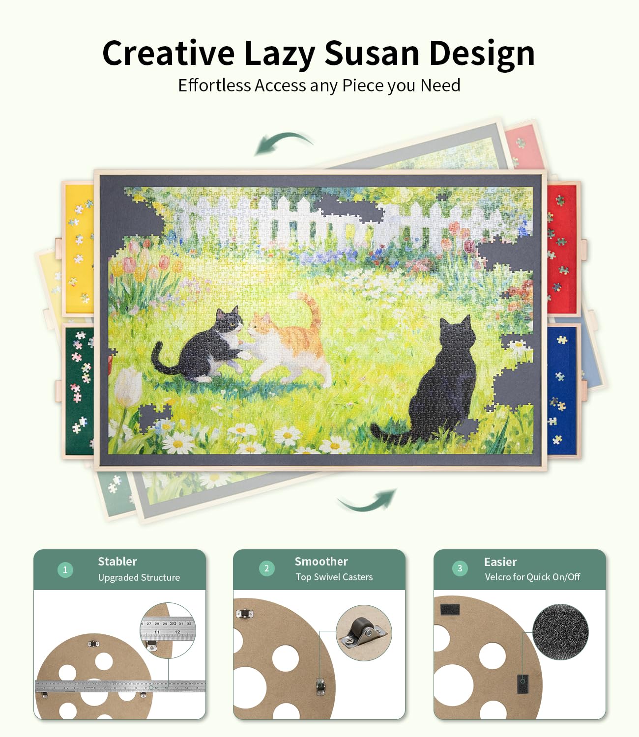 JOIN&JOY 1500-Piece Tilting & Rotating Puzzle Board – Non-Slip, Protective Cover, Colorful Drawers