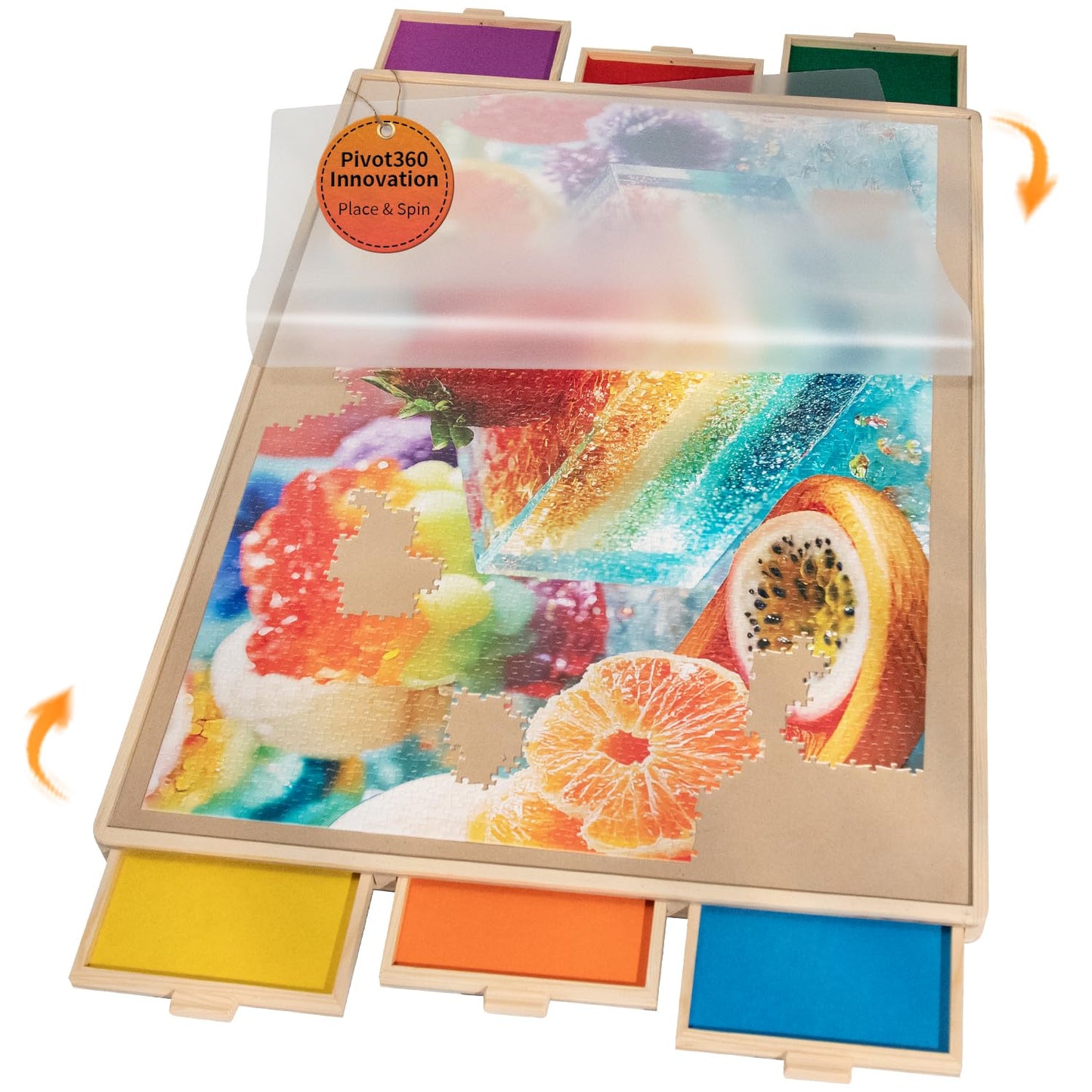 Join&Joy Puzzle Board Pro — 6 Drawers, Rotating Lazy Susan, 40" x 29" Hardwood Puzzle Board