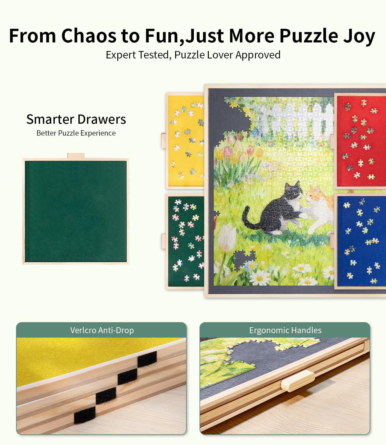 JOIN&JOY 1500-Piece Tilting & Rotating Puzzle Board – Non-Slip, Protective Cover, Colorful Drawers